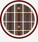 closeup of ukulele fretboard