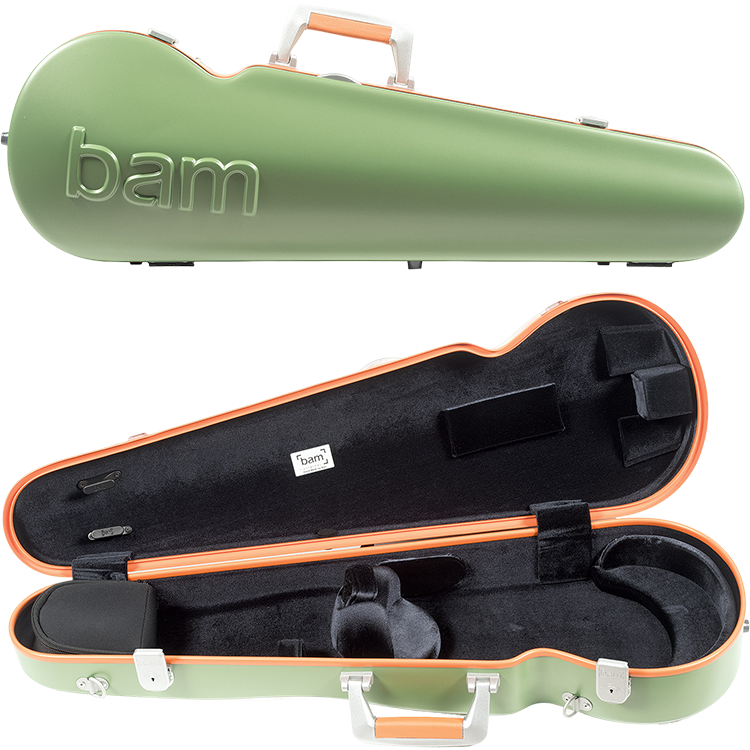 Bam Graffiti Hightech Contoured Violin Case, Green Exterior with Orange Seal