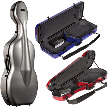 Three different instrument cases on a white background