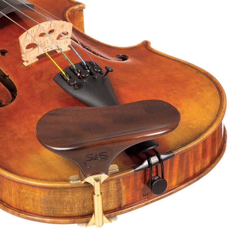 SAS Walnut Chinrest for Violin or Viola with 35mm Plate Height and Gold-Plated Bracket