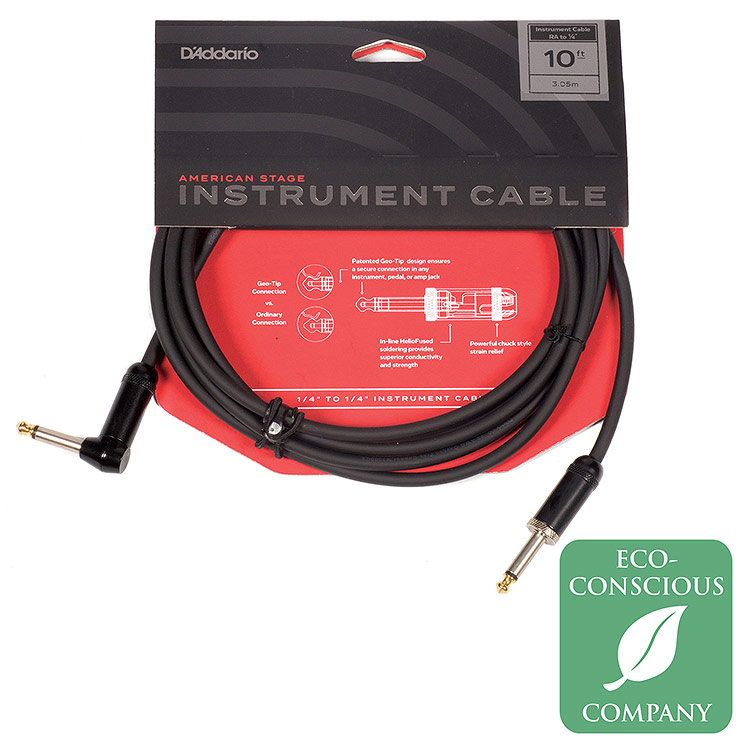 D'Addario American Stage 10' Right Angle Instrument Cable