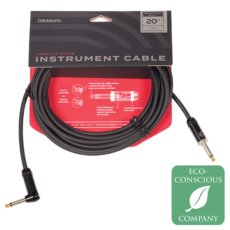 D'Addario American Stage 20' Right Angle Instrument Cable