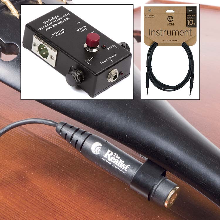 JSI Bass Pick Up Bundle: Realist Bass Pick Up, Fire-Eye Red-Eye PreAmp and Planet Waves 10' Cable