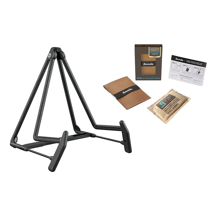 K&M Heli 2 Acoustic Guitar Stand/Boveda Directional Humidity Control Starter Kit Bundle