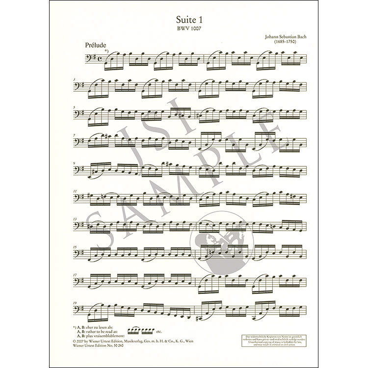 Suite No. 1 in G Major for Solo Cello, BWV 1007 (urtext); Johann