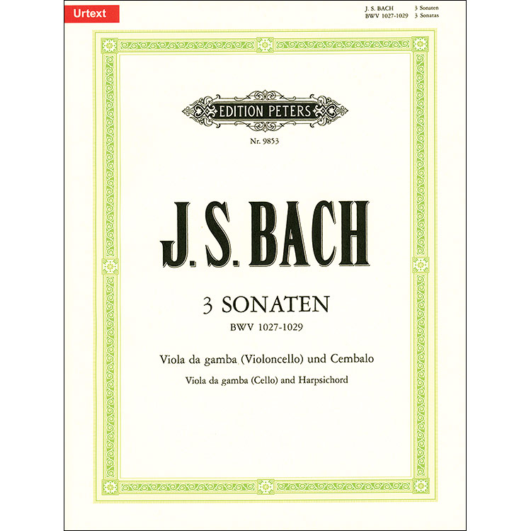Three Gamba Sonatas, for cello and piano; J. S. Bach (C. F. Peters)