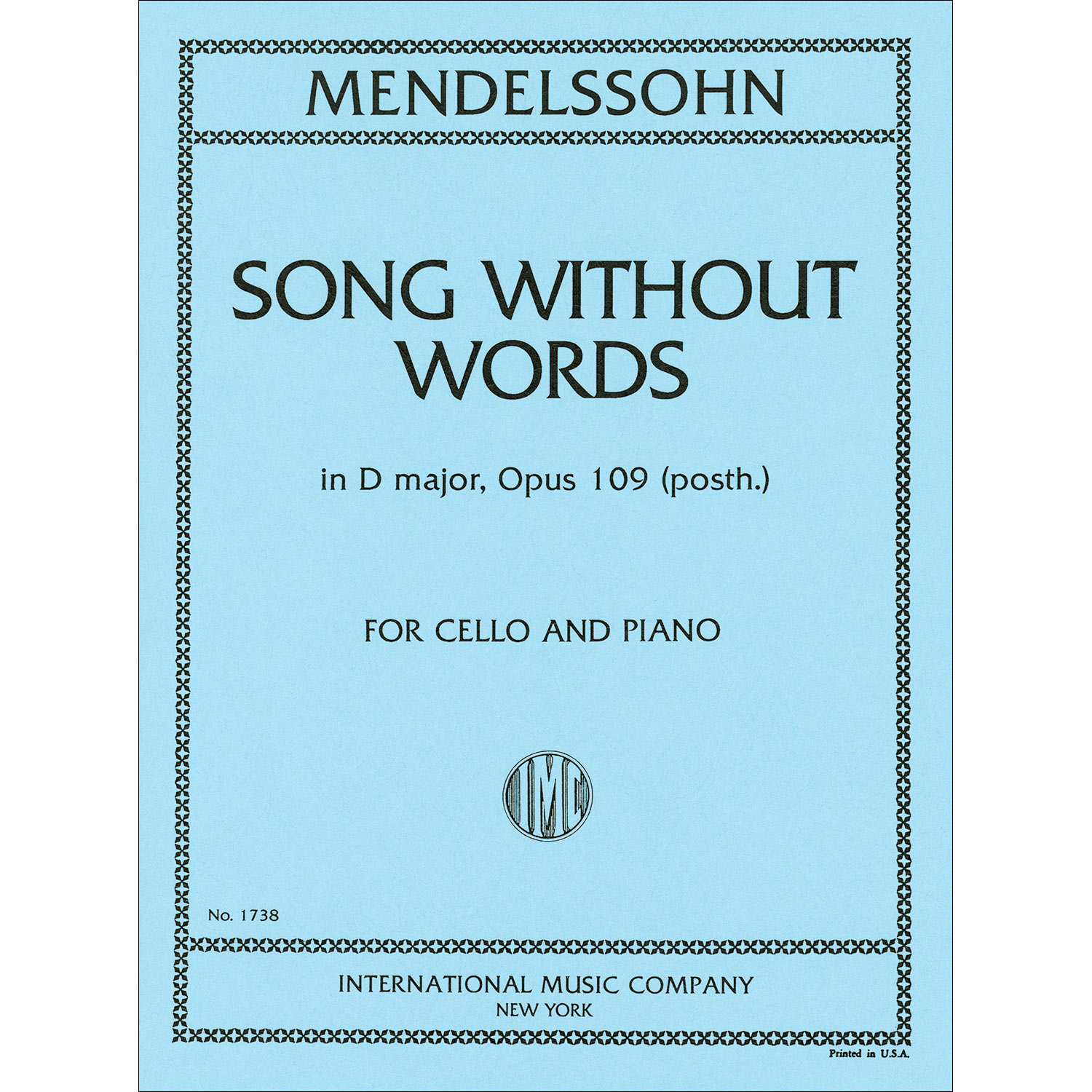 Song Without Words in D Major, Op.109 for cello and piano; Felix 