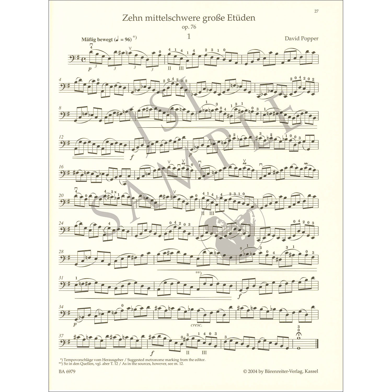 15 Easy Studies (2nd ce ad lib) for cello, Op.76a / 10 Grand Studies ...