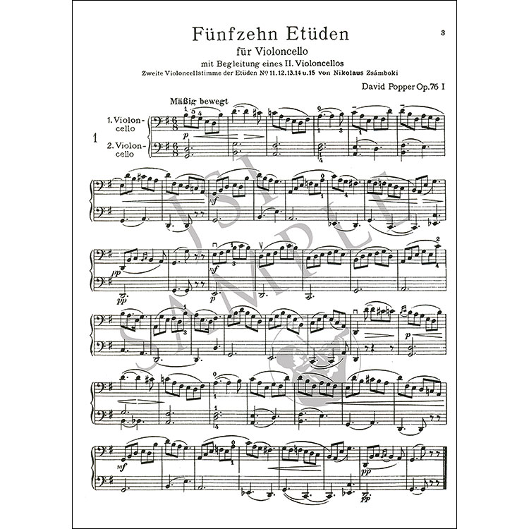 Fifteen Easy Etudes for cello, Op.76a (with 2nd cello ad lib); David