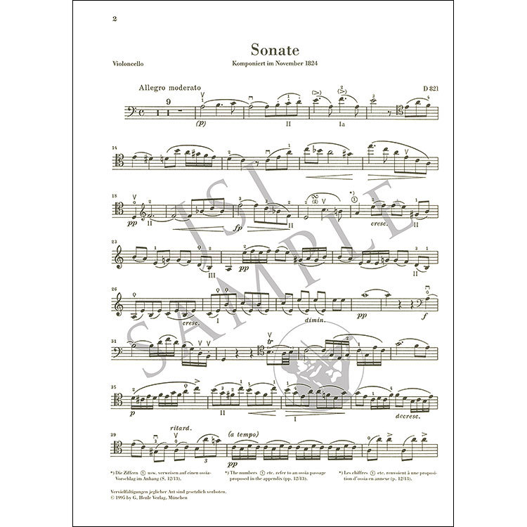 Sonata in A Minor, D.821 "Arpeggione" for cello and piano (urtext ...