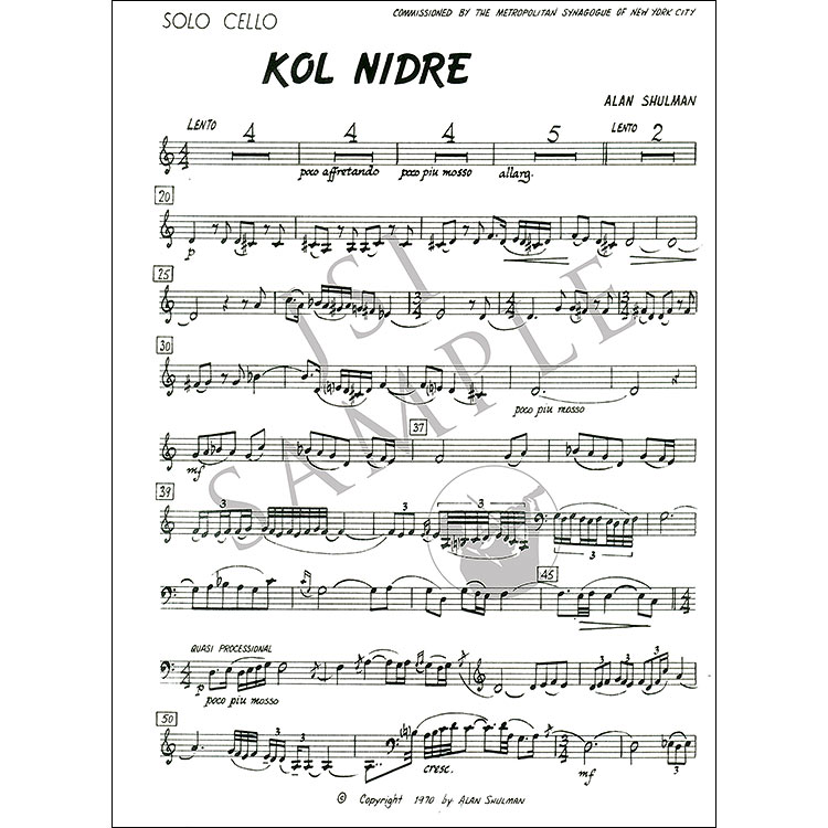 Kol Nidre for Cello and Piano; Alan Shulman
