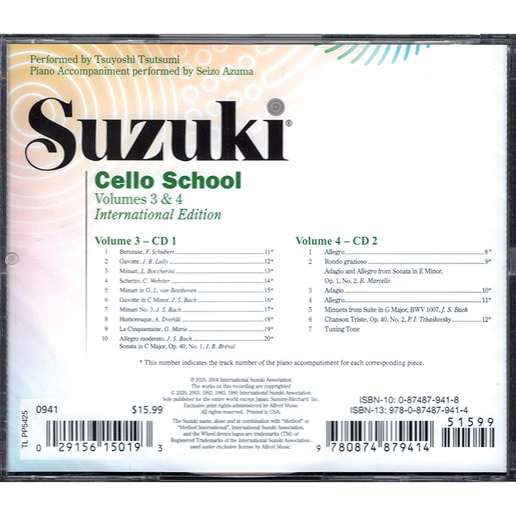 Suzuki Cello School, Volumes 3-4 CD - Revised Edition