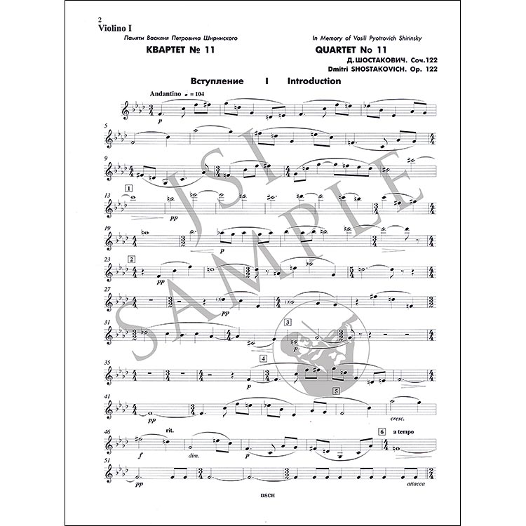 String Quartet No.11, Op.122, parts; Dmitri Shostakovich (DSCH)