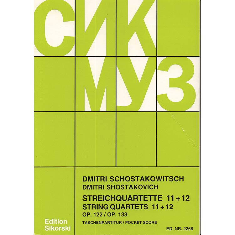 String Quartets 11 & 12, opo. 122, 133, study scores; Dmitri Shostakovich (Sikorski)