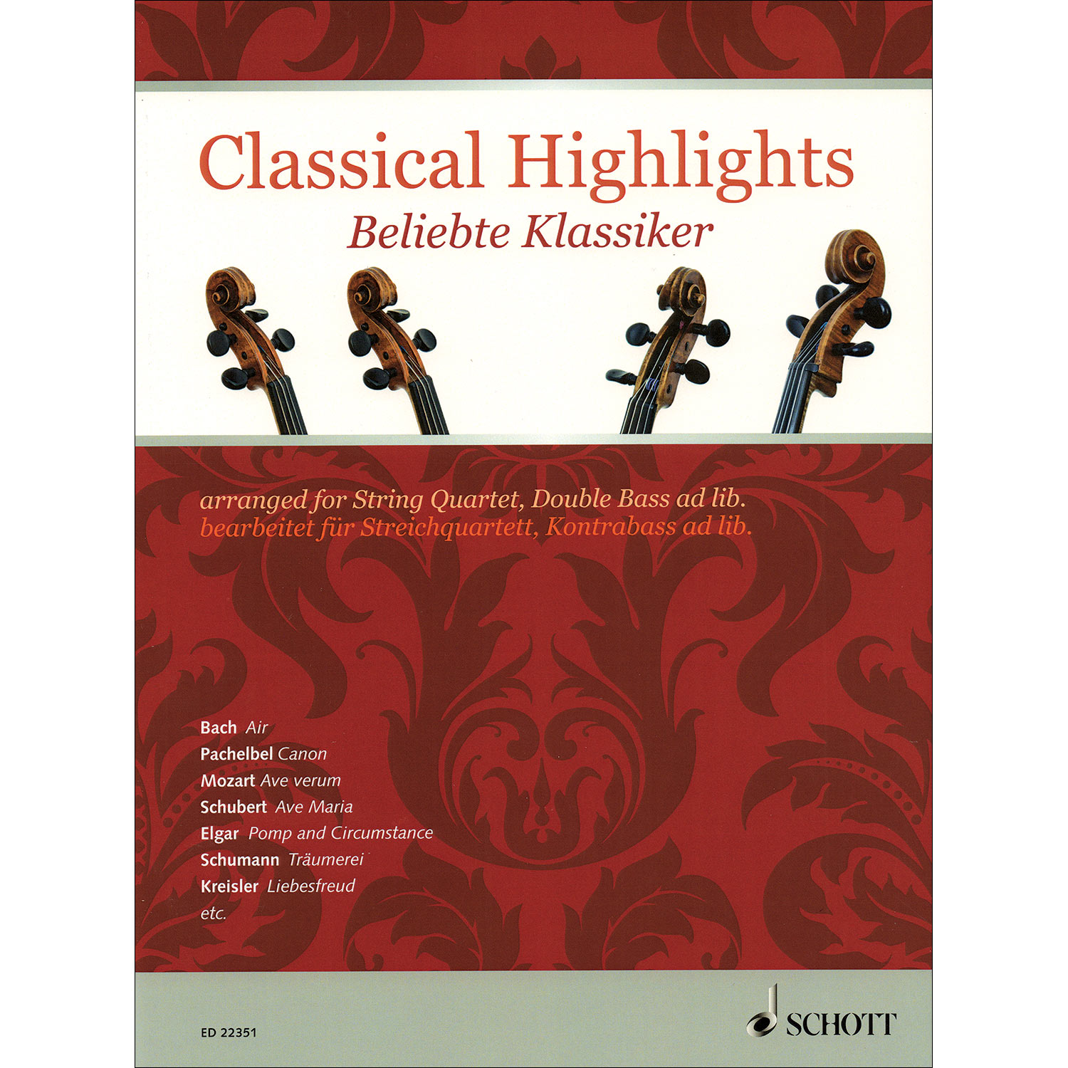 Classical Highlights String Quartet With Double Bass Ad Lib Score Parts Various Schott Johnson String Instrument