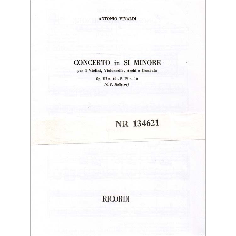 Concerto in B Minor, op.3/10, 4 violins with strings and piano; Vivaldi (Ricordi)