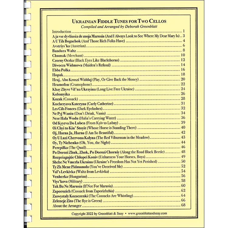 Ukrainian Fiddle Tunes for Two Cellos: Various (Greenblatt & Seay)