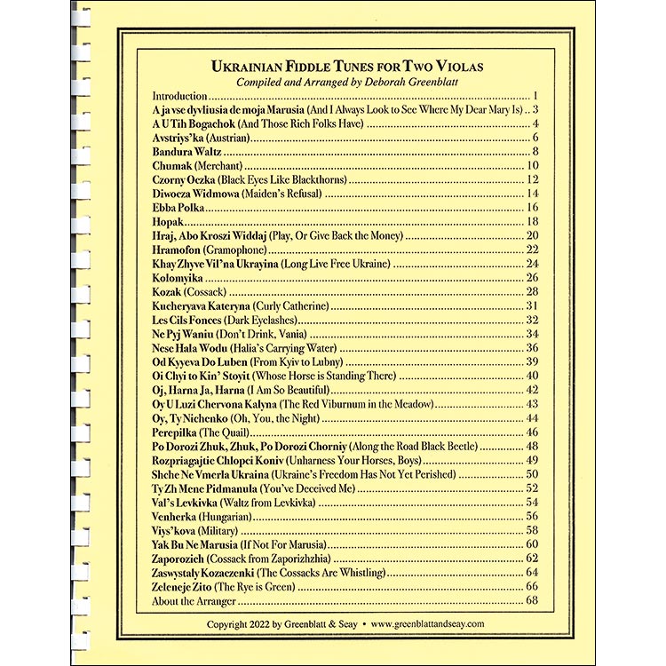 Ukrainian Fiddle Tunes for Two Violas: Various (Greenblatt & Seay)
