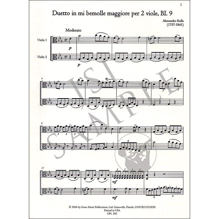 Two Violas String 22 Duets for Two Violas, BI. 1-22, Volume 2 (BI.9-15); Alessandro Rolla ...