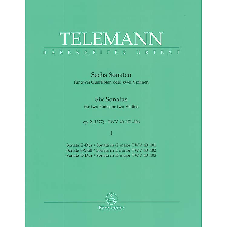 Six Sonatas op. 2, vol. 1, 2 violins (urtext); Georg Philipp Telemann (Barenreiter)