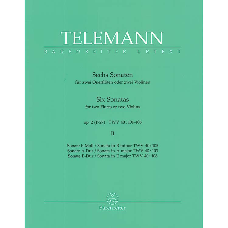 Six Sonatas op. 2, 2 Violins, vol. 2 (urtext); Georg Philipp Telemann (Barenreiter)