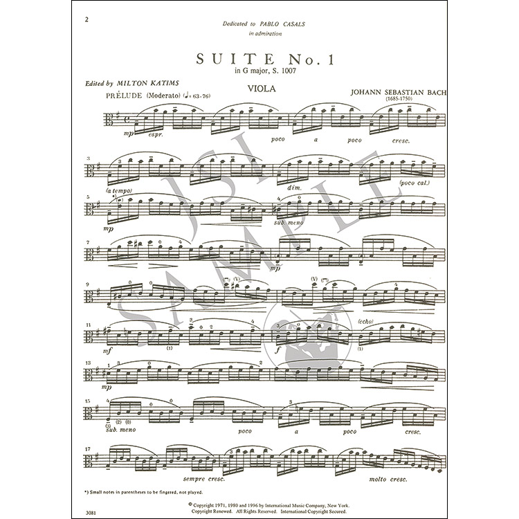 Six Cello Suites for Viola, BWV 1007-12 (Katims); Johann Sebastian Bach ...