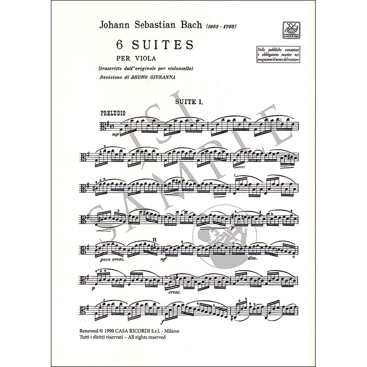 Six Cello Suites for Viola, 1007-1012; Johann Sebastian Bach (Ricordi ...