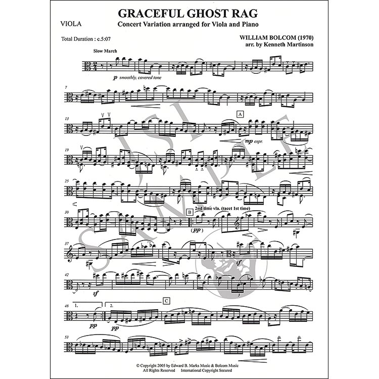 Graceful Ghost Rag, for viola and piano; William Bolcom (Marks Music ...