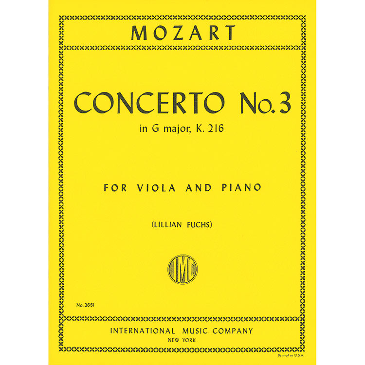 Concerto No. 3 in G Major, K.216 for viola and piano; Wolfgang Amadeus Mozart