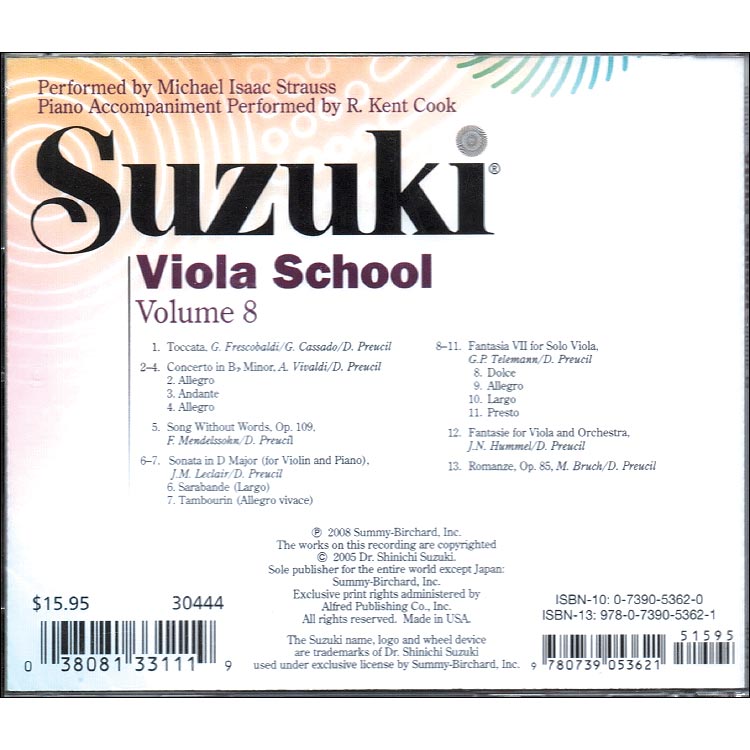 Suzuki Viola School, Volume 8, Book with CD | Johnson String Instrument