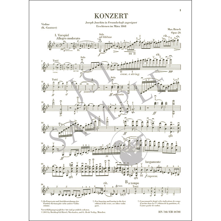 Concerto No. 1 in G Minor, Op.26, for violin and piano (urtext); Max Bruch Johnson String