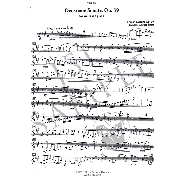 Sonata No. 2 in A Major, Op. 39 for violin and piano; Louise Farrenc