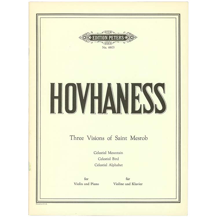 Three Visions of Saint Mesrob, opus 138 for violin and piano; Alan Hovhannes (Peters)