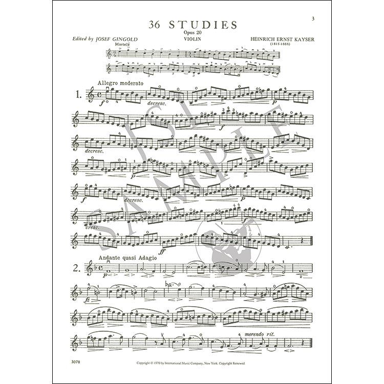 Thirtysix Etudes, Op. 20, for violin; Heinrich Ernst Kayser