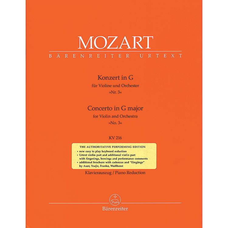 Concerto No. 3 in G Major, K.216, for violin (urtext); Wolfgang Amadeus Mozart (Barenreiter Verlag)
