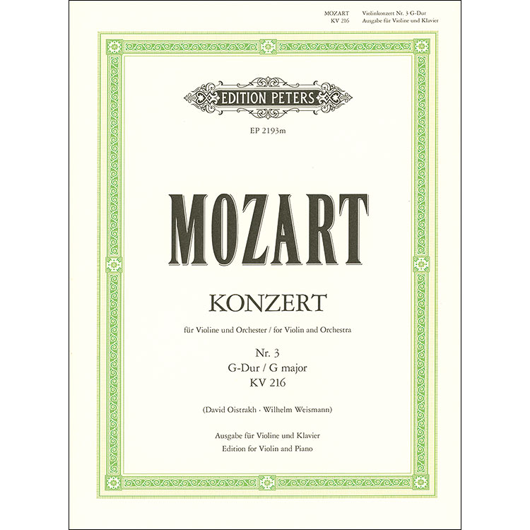Concerto No. 3 in G Major, K.216, for violin and piano; Wolfgang Amadeus Mozart