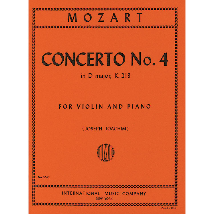 Concerto No. 4 in D Major, K.218 for violin and piano; Wolfgang Amadeus Mozart