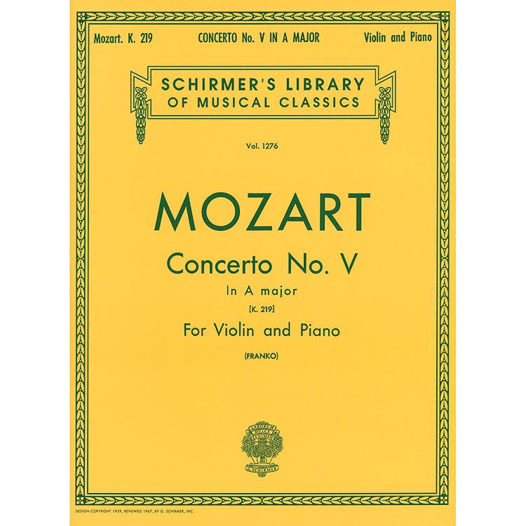 Concerto No. 5 in A Major, K.219, for violin and piano; Wolfgang Amadeus Mozart