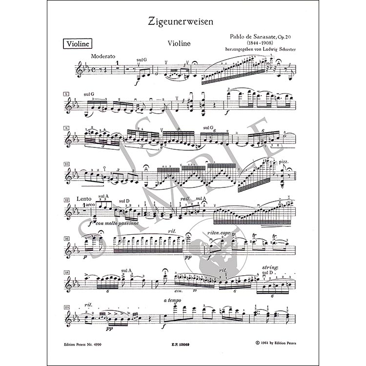 Zigeunerweisen, Op. 20, No. 1, violin and piano (urtext); Pablo de