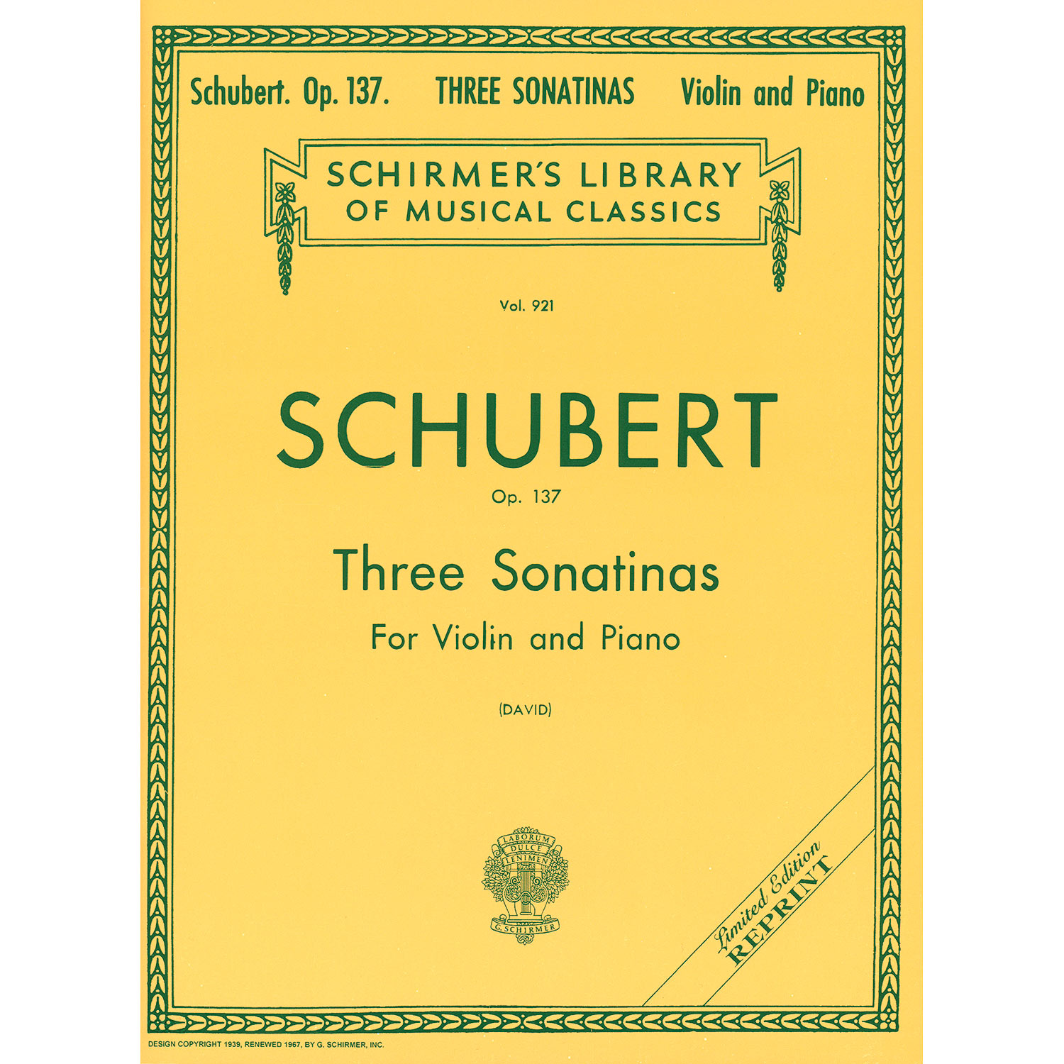 Three Sonatinas Op. posth. 137 for violin and piano Franz Schubert Johnson String Instrument