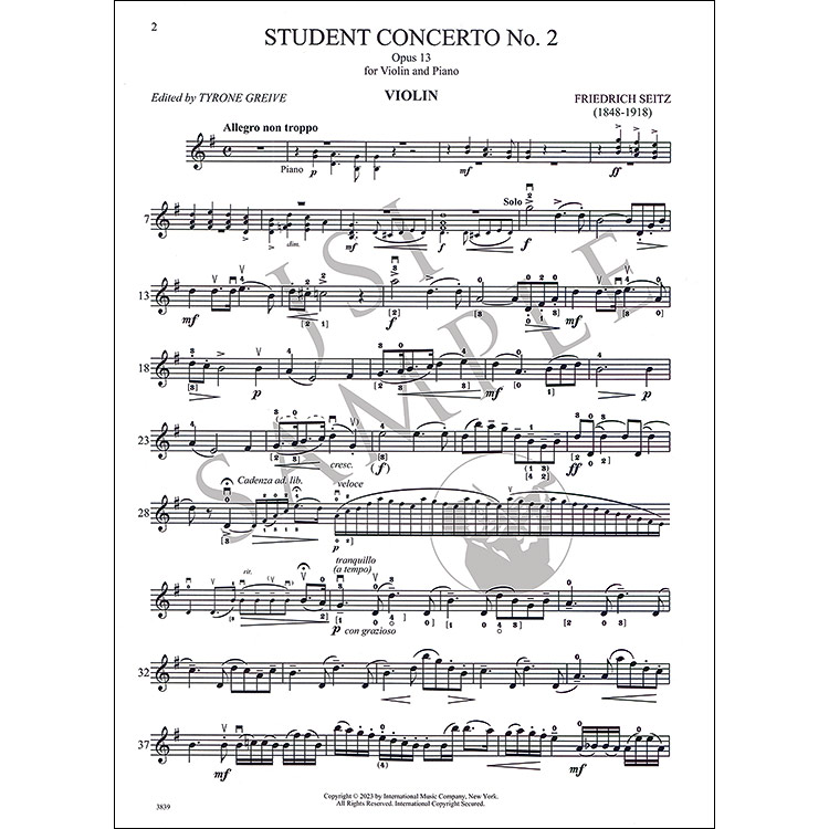 Student Concerto No. 2, Op.13, for violin and piano; Friedrich Seitz