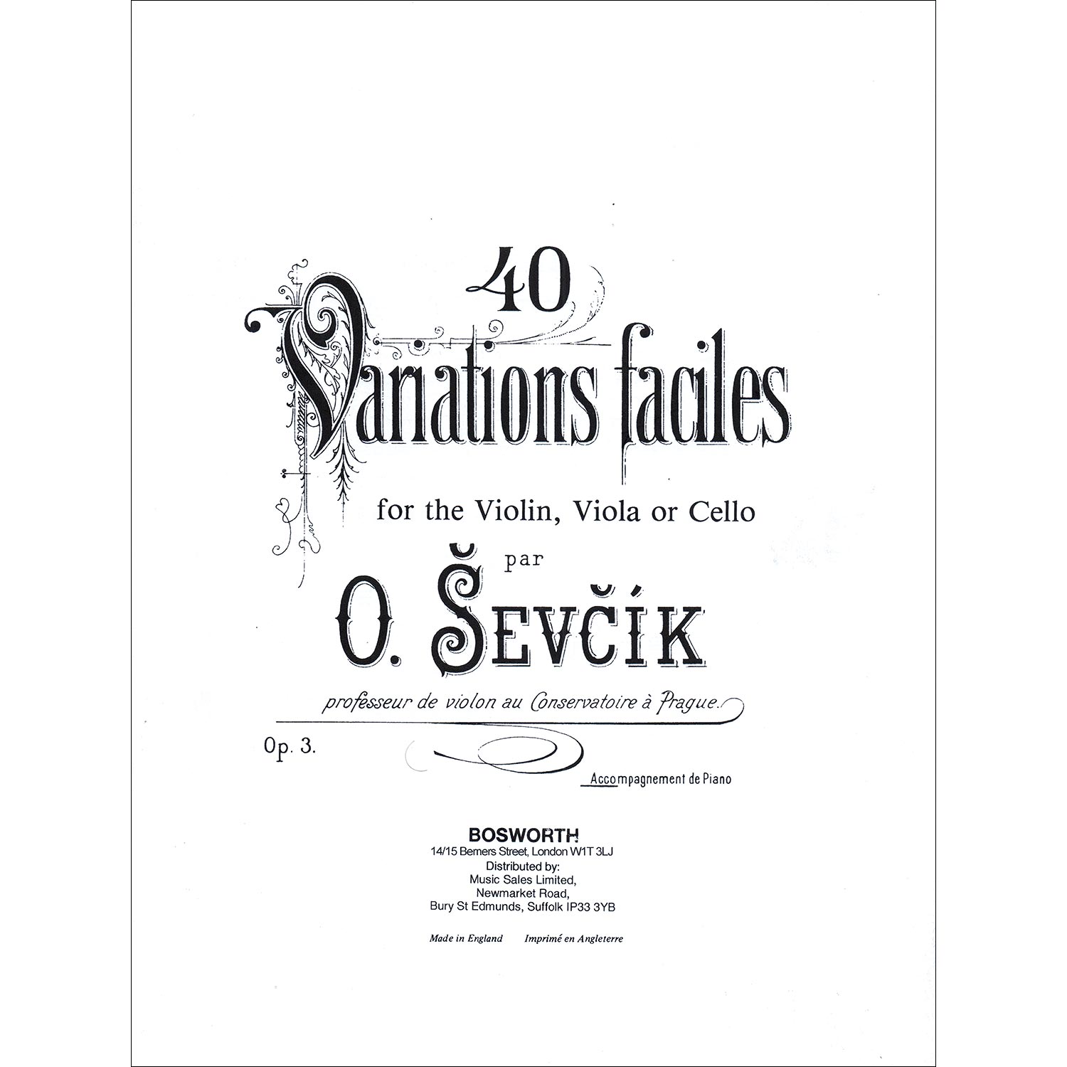 Install belt Ambient Forty Variations, Op. 3, piano accompaniment for violin, viola or cello;  Otakar Sevcik (Bosworth) | Johnson String Instrument