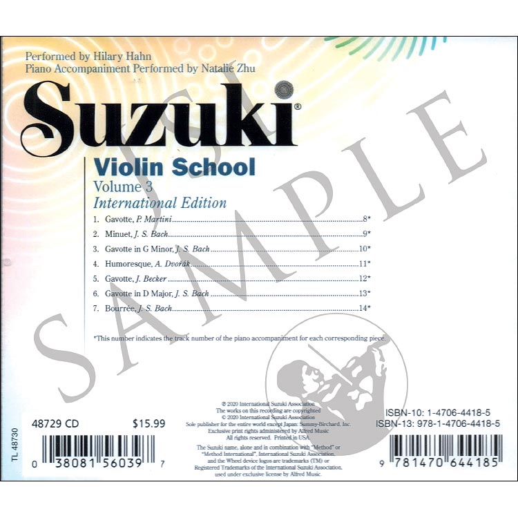 Suzuki Violin School, Volume 3 CD (Hahn) (International Edition ...