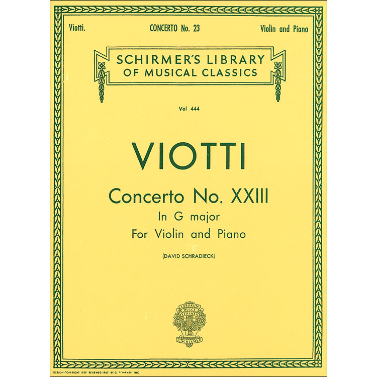 Concerto No. 23 in G Major, for violin and piano (Schradieck); Giovanni Viotti (G. Schirmer)
