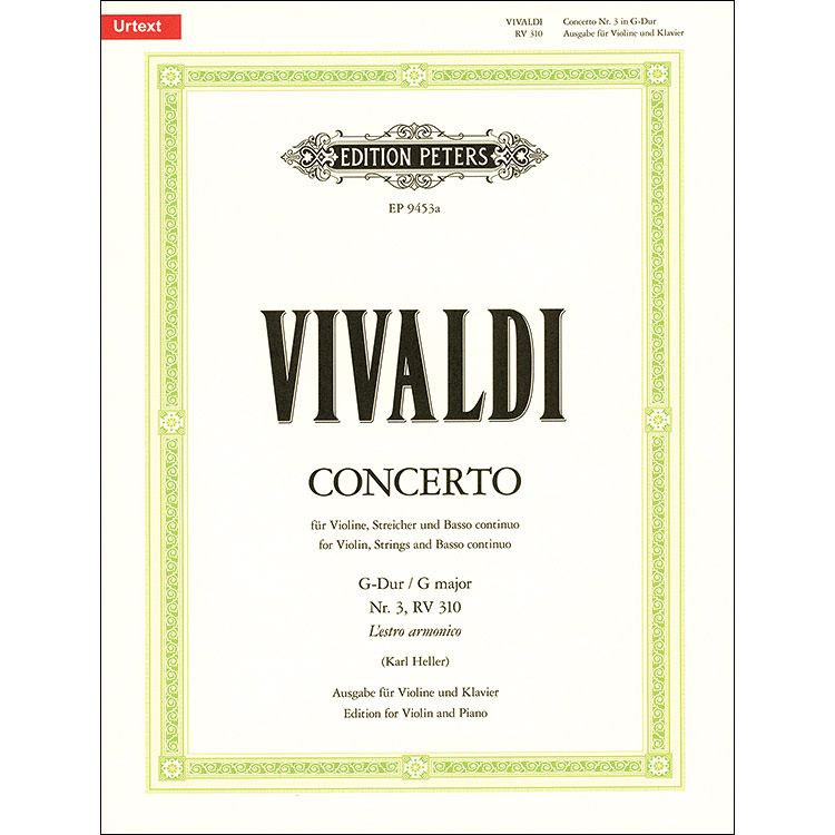 Concerto in G Major, RV 310 (Op.3/3) for violin and piano (urtext); Antonio Vivaldi