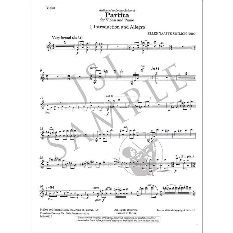 Partita for Violin and Piano; Ellen Taaffe Zwilich (Presser) Johnson