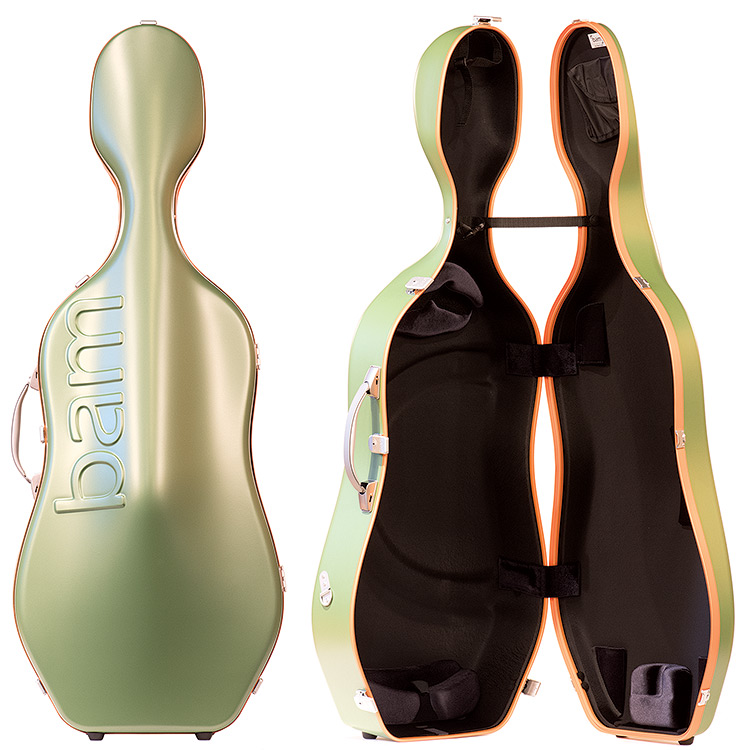 Bam Graffiti Hightech Slim Cello Case, Green Exterior with Orange Seal