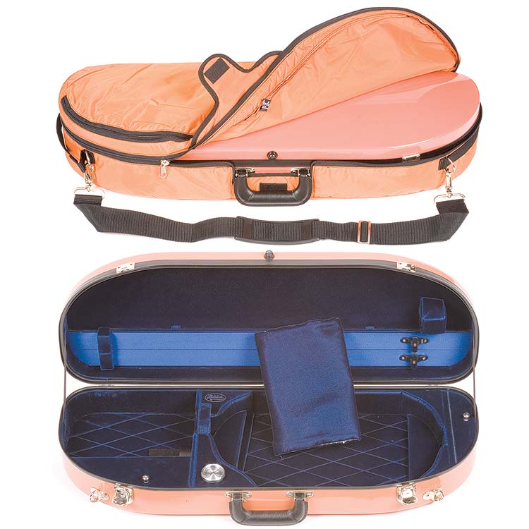 Bobelock 2048 Orange Fiberglass Adjustable Half Moon Viola Case - Blue Interior