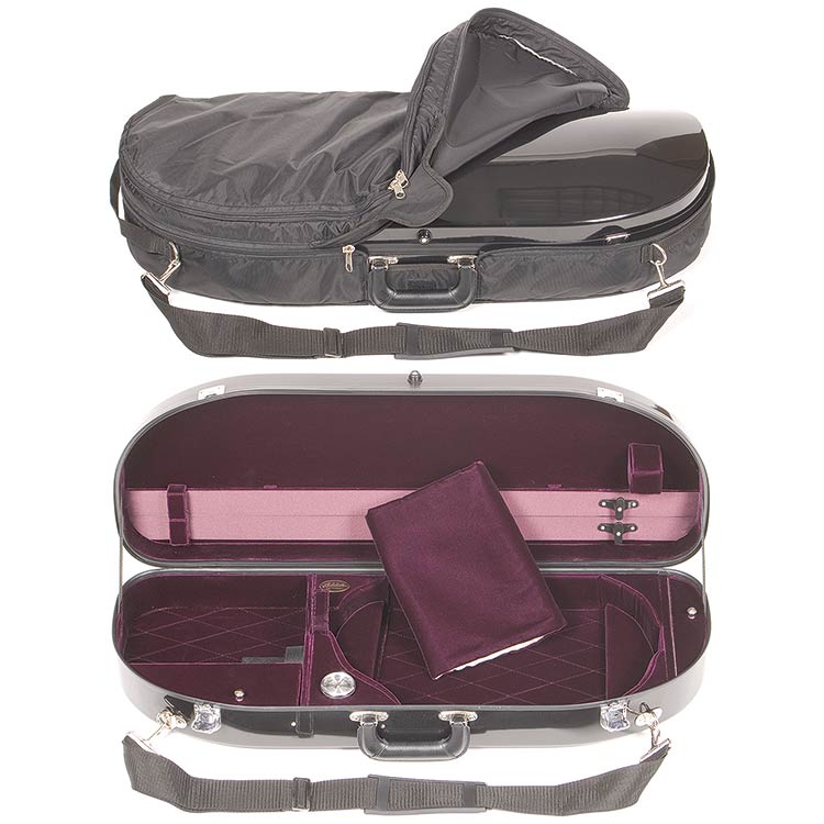 Bobelock 2048 Black Fiberglass Adjustable Half Moon Viola Case - Wine Interior