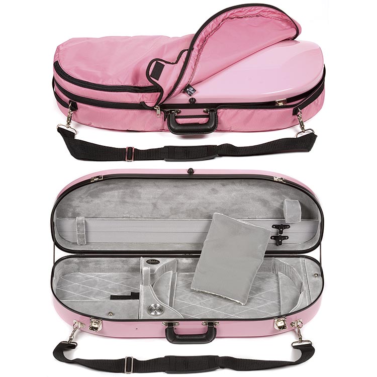 Bobelock 2048 Pink Fiberglass Adjustable Half Moon Viola Case - Silver Interior